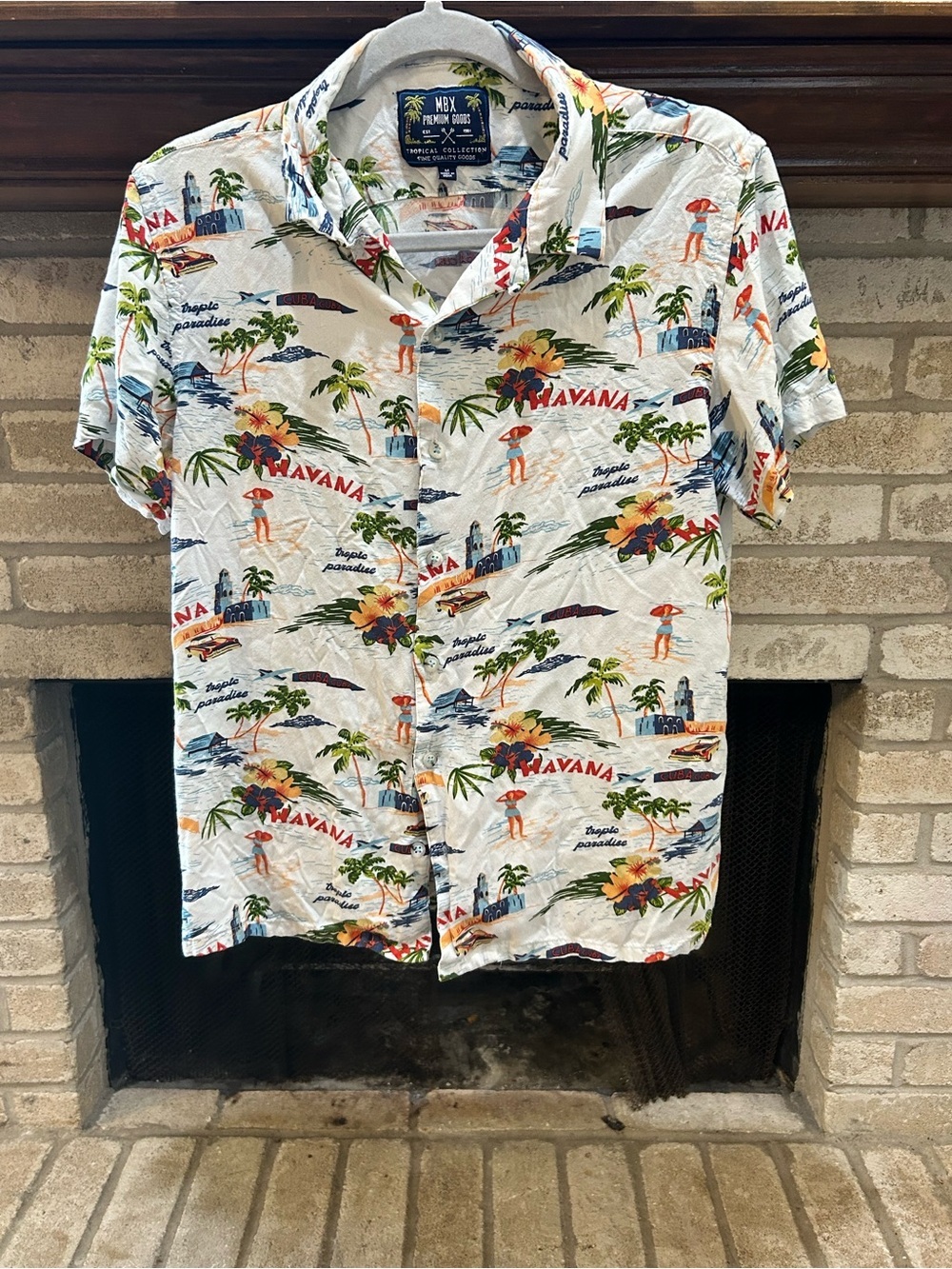 MRX Havana Printed Short-Sleeve Camp Shirt - White Tropical EUC